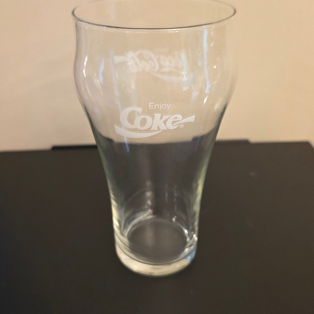 Coca-Cola Glass Clear Tulip Soda Fountain Tumbler Enjoy Coke White Script Logo